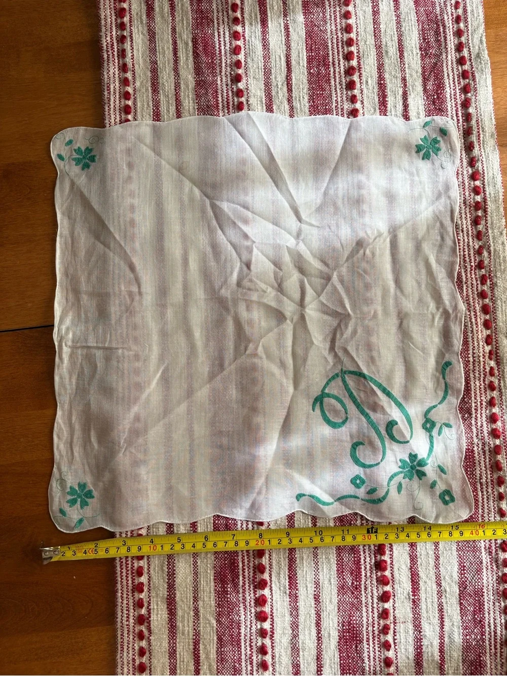 Vintage Embroidered Floral & D Monogram Handkerchief Set - Teal & Blue Accents